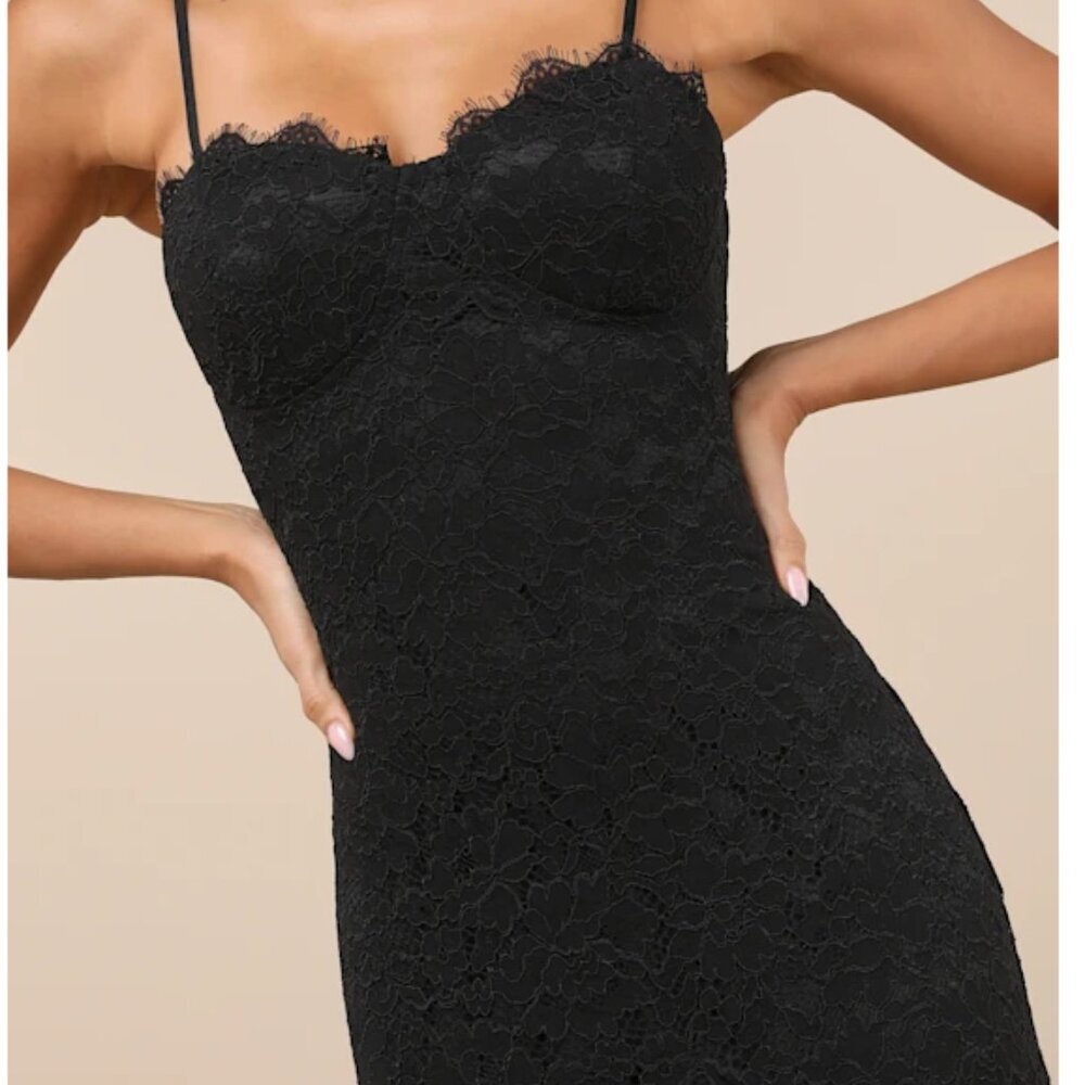 Wedding Guest Dress | Lulus | Formal Black Lace Bustier Maxi Dress | Size XL